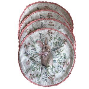 Set Of 4 Bunny & Floral Round Placemats With Pink Lace Trim Made In India